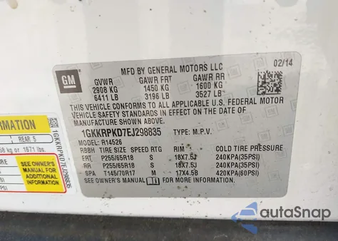 2014 GMC Acadia Sle-2 from USA, damaged, VIN 1GKKRPKD7EJ298835